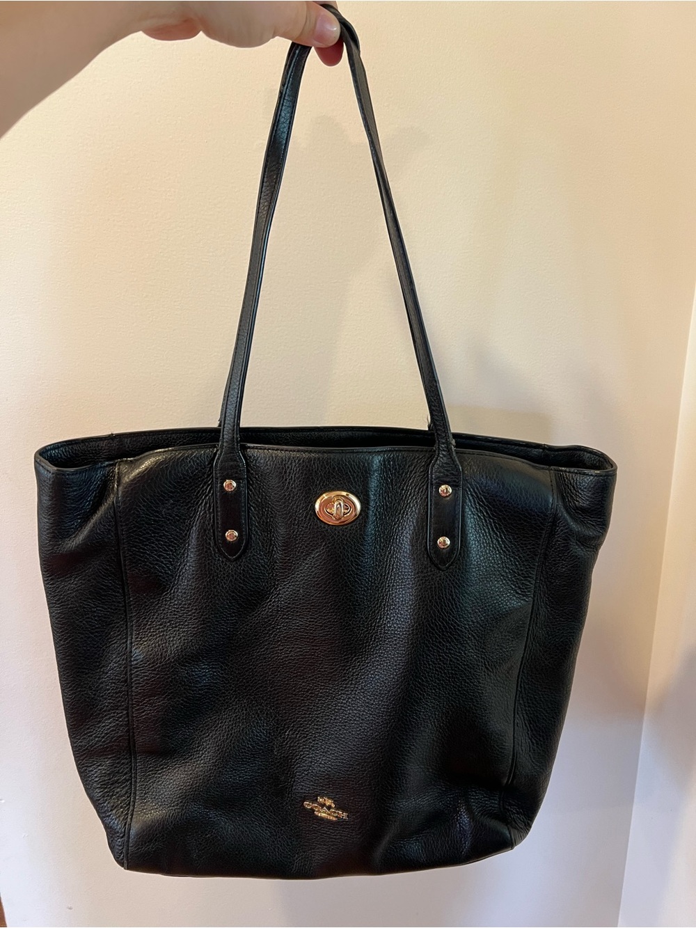 Coach Black Pebbled Leather Tote with Turnlock